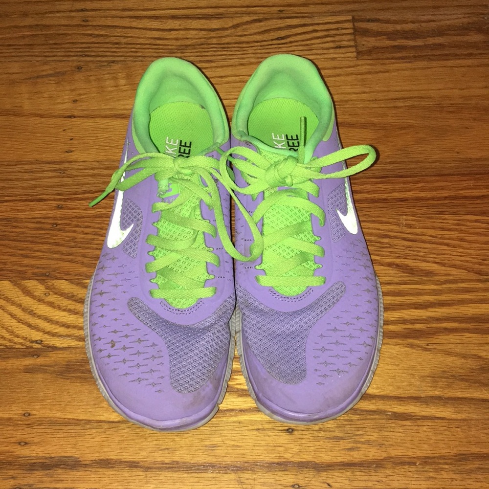 Nike free runs purple&green